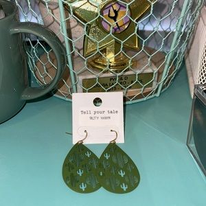 Olive Green Cactus Cut-Out Earrings